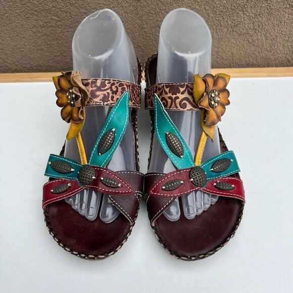 LArtiste Spring Step Flower Rhinestone Wedge Sandals Charlotte Size 41 US 9.5-10 - Picture 3 of 8